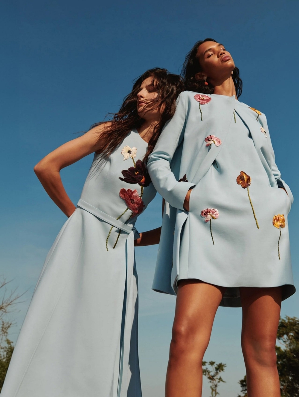 ●$3,400 OSCAR DE LA RENTA BLUE WOOL FLOWER EMBROID DRESS 8